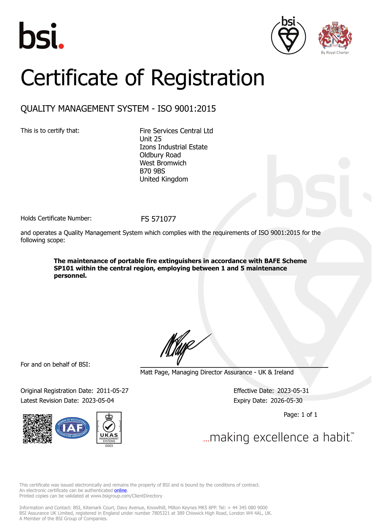 2023-2026 Bsi Quality Management Certificate